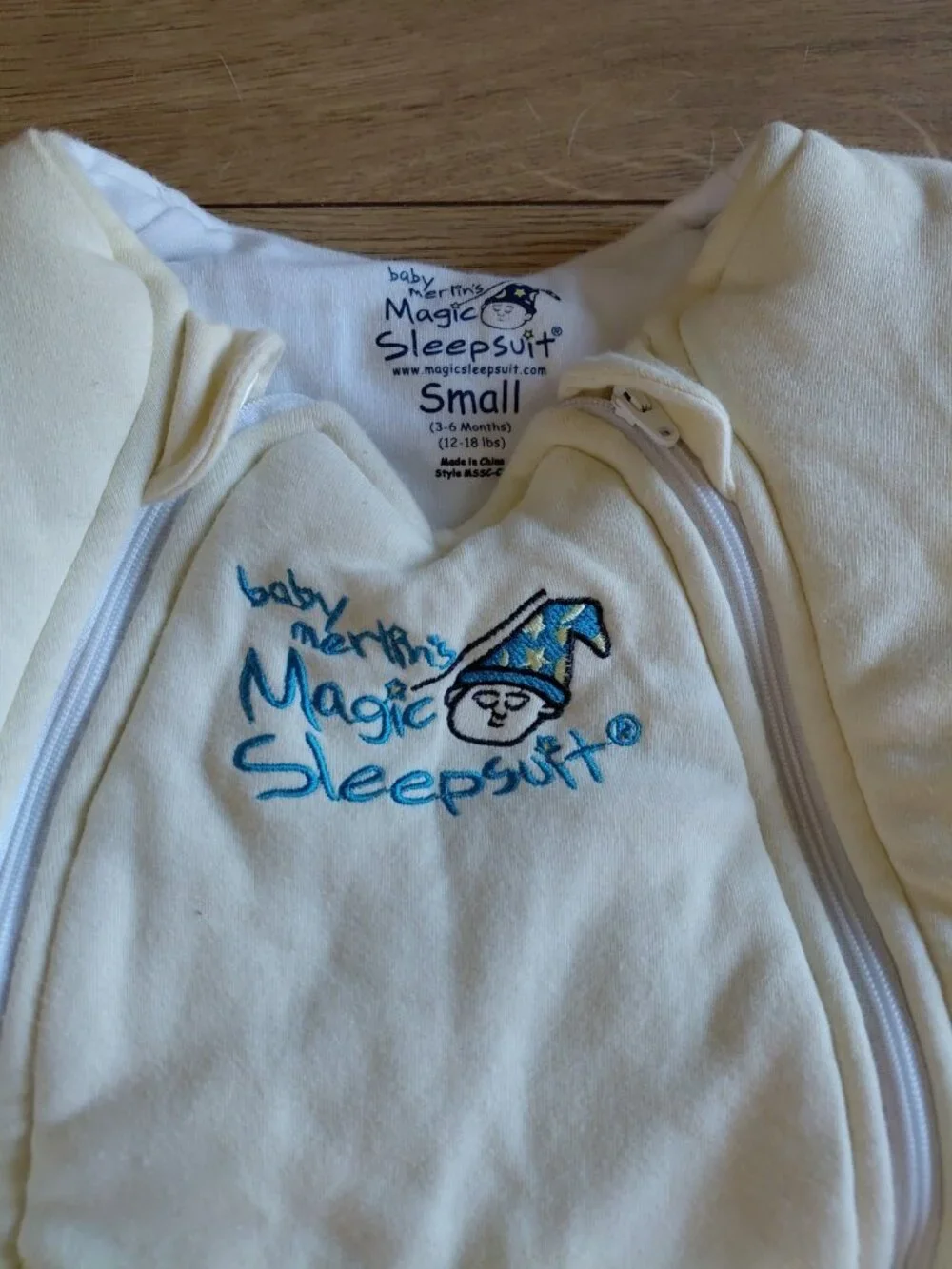 Baby Merlin's Magic Sleepsuit.  Ivory White Size Small 3-6 Months Old 12-18 Lbs
